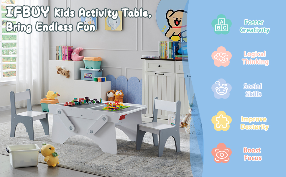 IFBUY 35" Wide Toddler Table and 2 Chairs Set with Storage