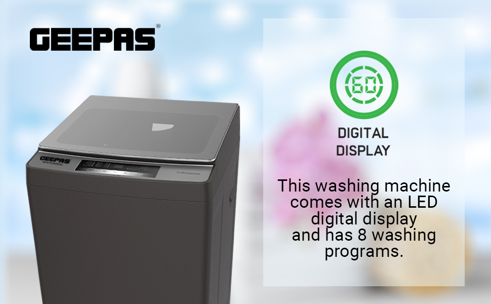 Geepas GFWM1090SCS Top Load Automatic Washing Machine, 9 kg Capacity