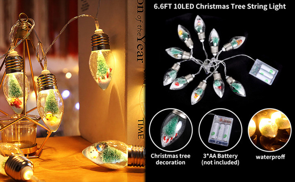 6.6ft Christmas Tree Snow Globe String Lights for Indoor