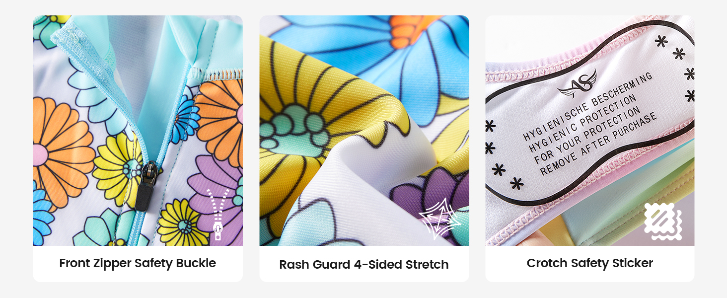 Girls Long Sleeve Bathing Suit Rash Guard One Piece Swimsuits Toddler Kids Swimwear with UPF 50+ Zip