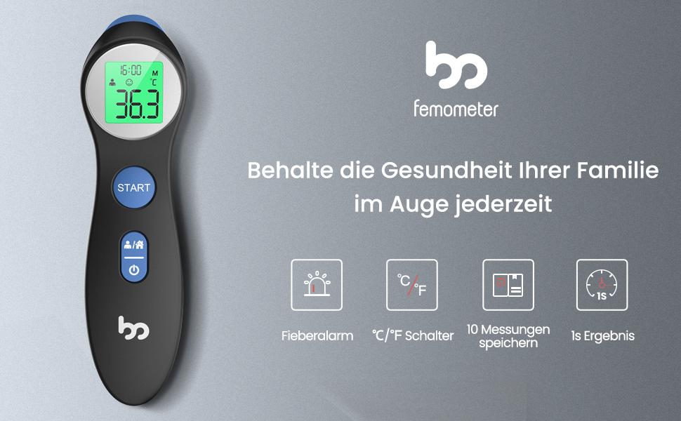 Femometer Forehead Thermometer for Adults and Kids, NoTouch Digital