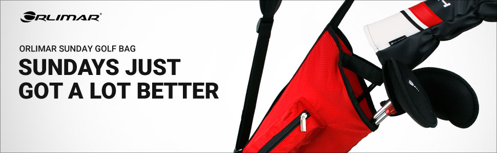 Orlimar Sunday Golf Bag with clubs inside with text saying "Sundays just got a lote better".