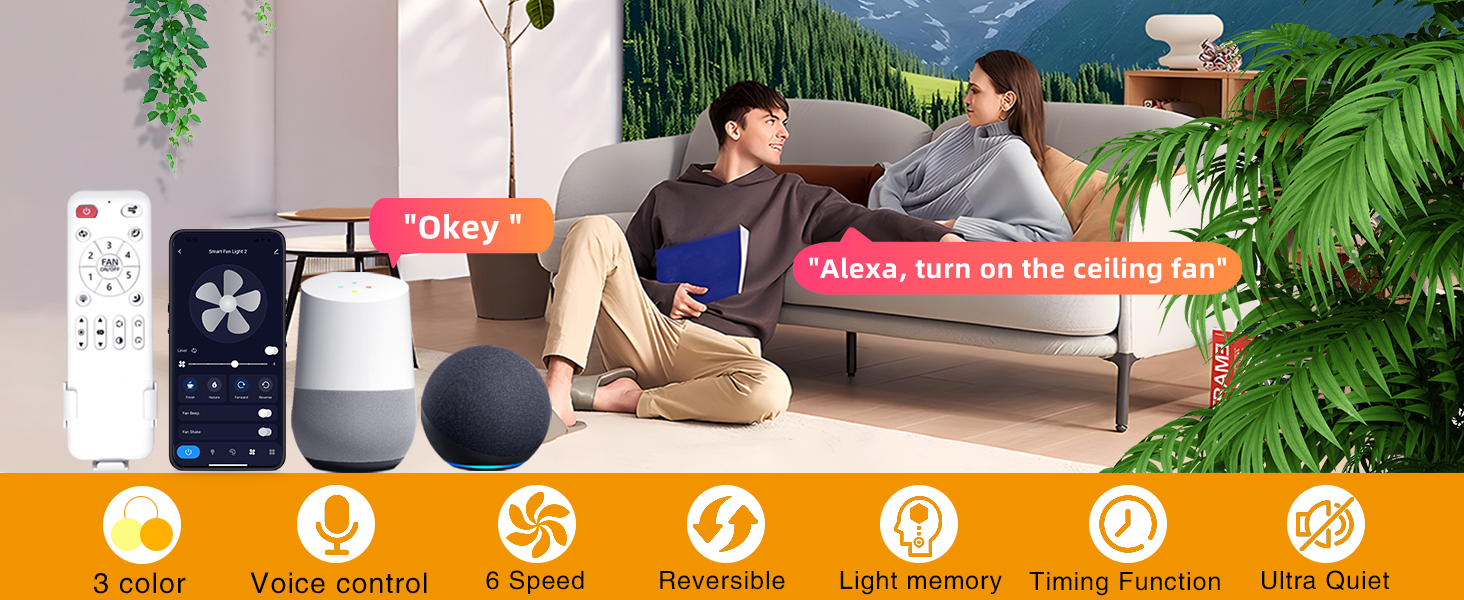 smart ceiling fan with light and alexa remote control