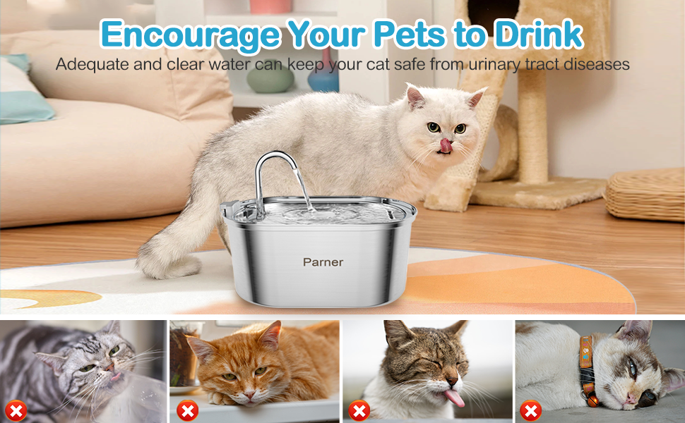 Parner Cat Water Fountain, 3.2L/108oz Stainless Steel Cat Fountain