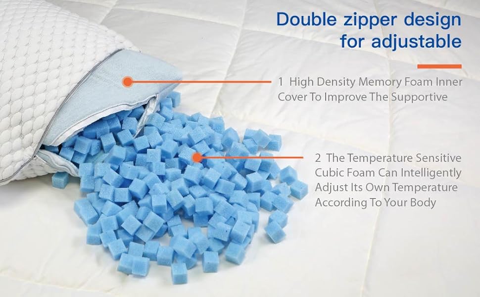 WONDERPEDIC Cubic Memory Foam pillow,Adjustable Gel Infused shredded