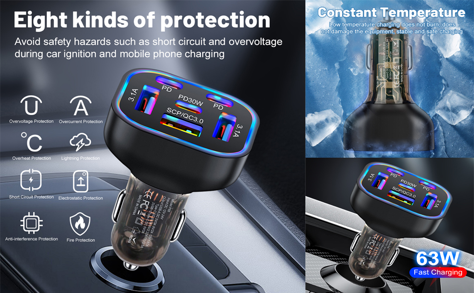12v usb c car charger with good safe protections