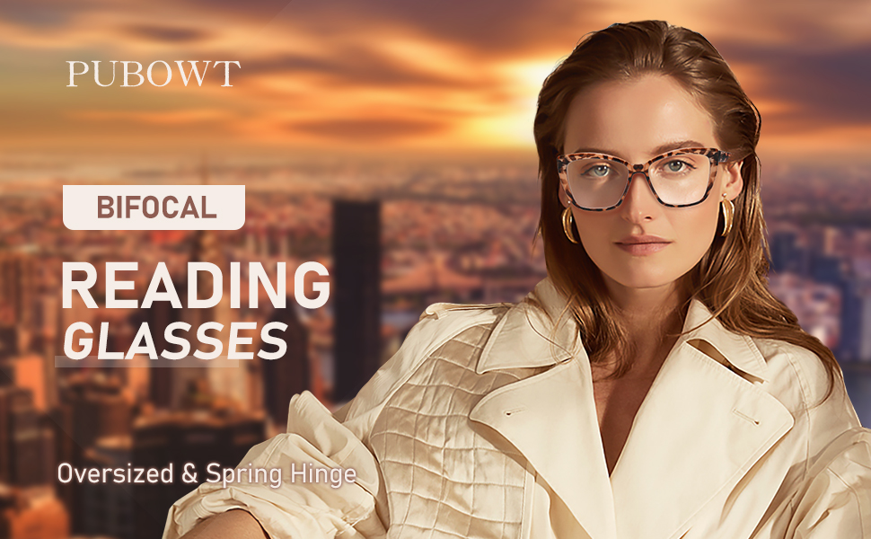 PUBOWT Bifocal Reading Glasses Women Cat Eye Oversized Blue Light Blocking Computer Readers PT2001