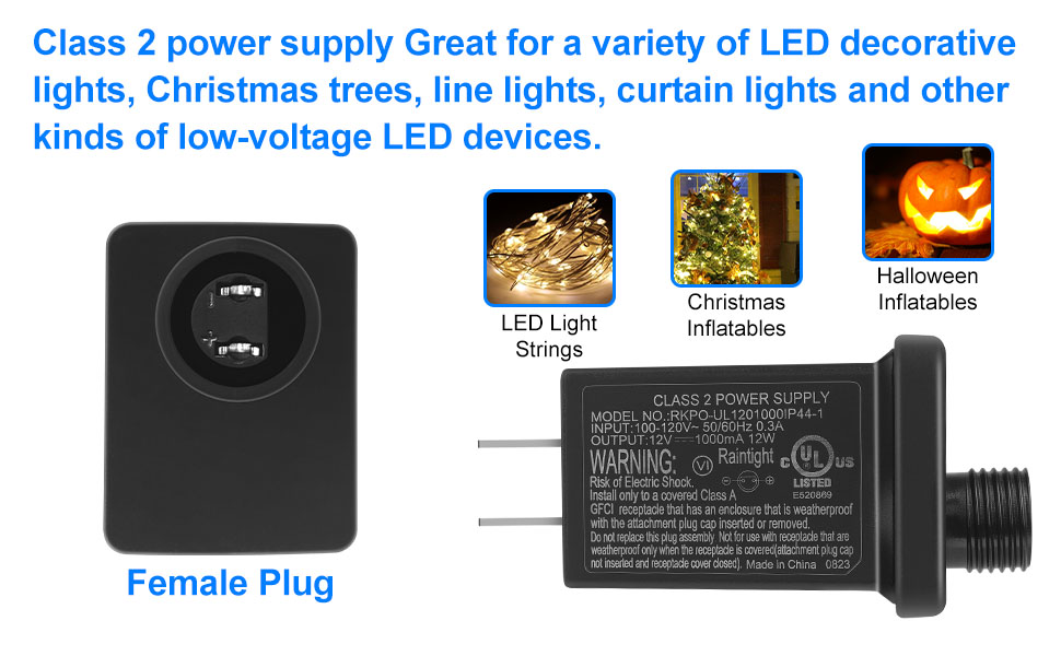12V 12W 1A Class 2 Power Supply, AC to DC Low Voltage Transformer, IP44 Inflatable