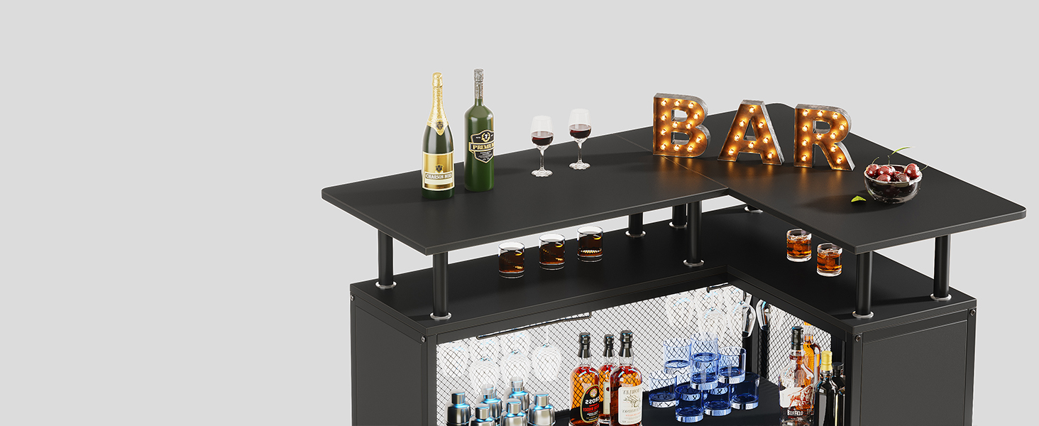 Tribesigns Home Bar Unit, LShaped Liquor Bar Table with
