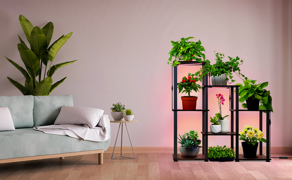 Bstrip Indoor Plant Stand with Grow Light, 3 Tier 7 Potted Plant Shelf