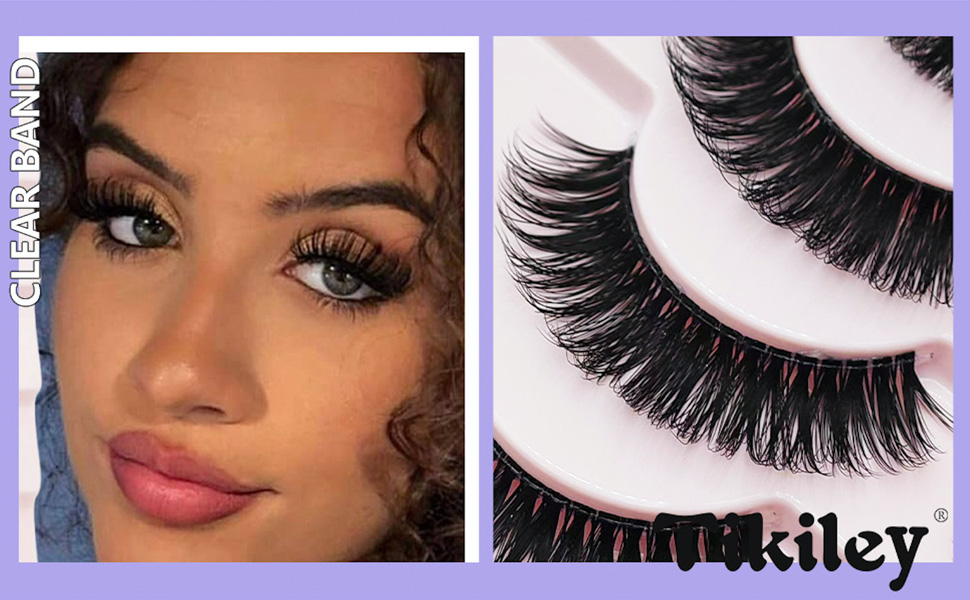 Natural Russian Strip Lashes Mink Fluffy, Clear Band