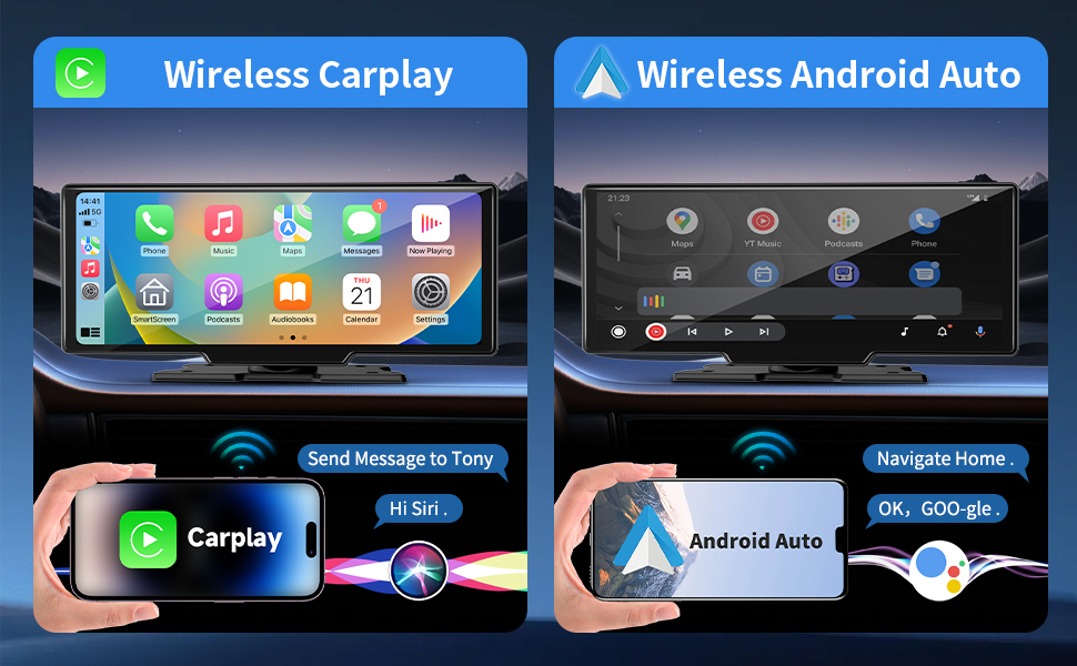wireless carplay screen, wireless android auto screen, carplay screen for car