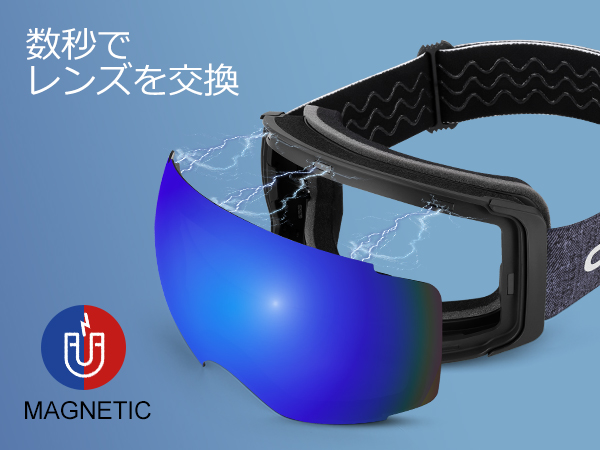 Amazon | [Odoland] スノーゴーグル + ナイター向きレンズ 磁気