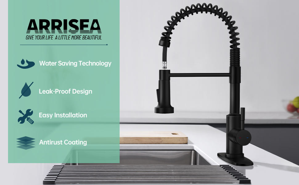 Review of Black Kitchen Faucet, ARRISEA High Arc Spring Kitchen Sink