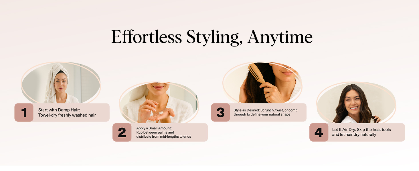 Kitsch Smoothing Air Dry Cream for Hair Frizz Control Hair Care Product with Castor Oil