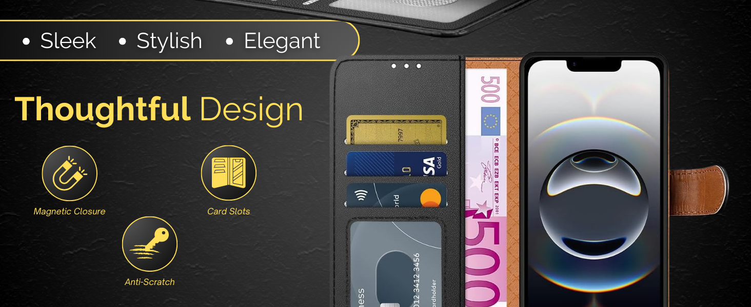 Wallet case for smartphone with card slots and magnetic closure. Sleek, stylish design with thoughtful features for organization.