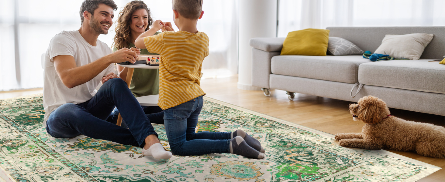 Washable Boho Area Rug 5'×7' Taupe Tan Boho Large Living