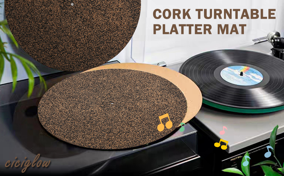 Turntable Platter Mat Black Rubber Cork Design,12 Inch