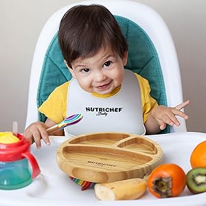 Round Bamboo Baby Plate;Wooden Toddler Plate;Stay Put Feeding;BPA-Free
