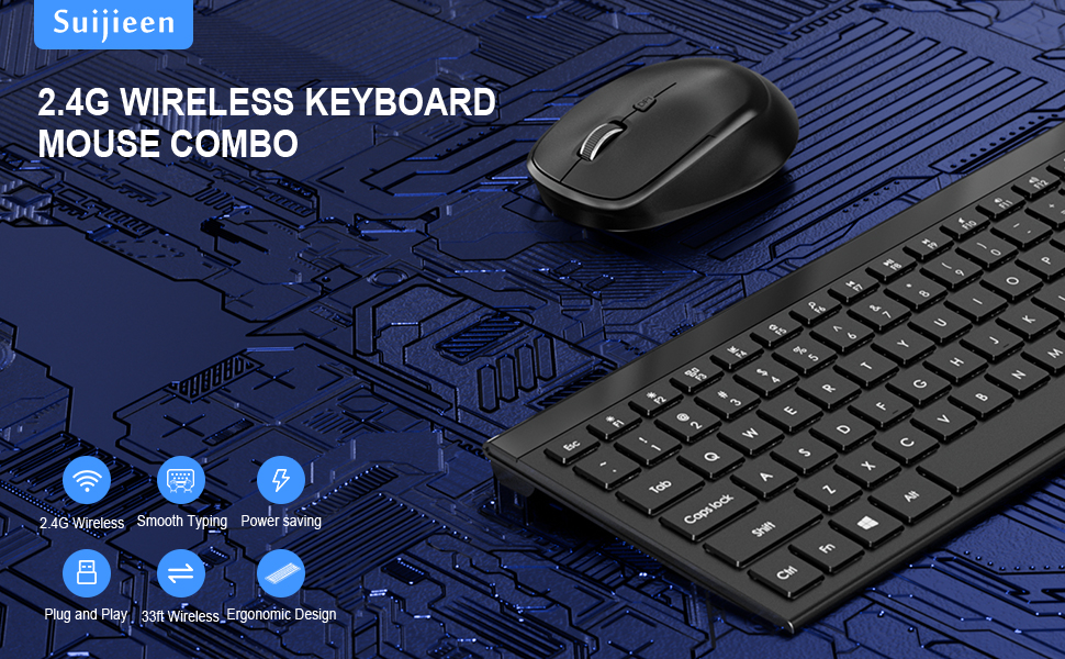 Wireless Keyboard and Mouse Combo, FullSize Keyboard and