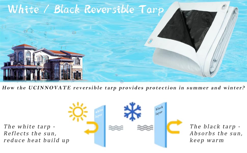 UCINNOVATE 10 x 13 FT Heavy Duty White/Black Plastic Tarp