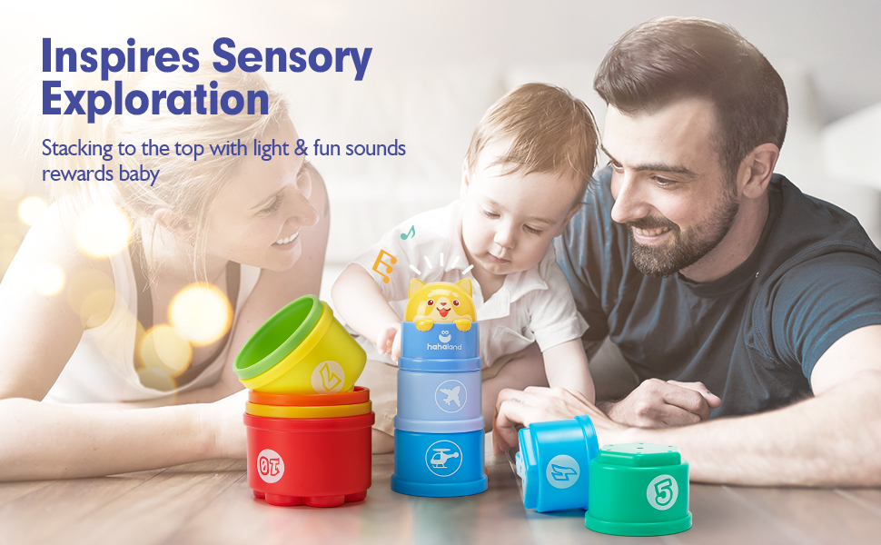 Rainbow Stacking Cups 10 Pcs for 1 Year Old Girls Boys Toddler Toys with Lights Sounds Number