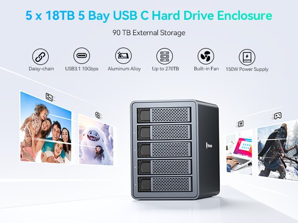 Amazon.com: Yottamaster 10Gbps 5 Bay USB C Hard Drive