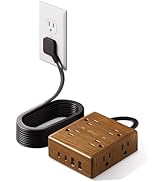 Brown Extension Cord 10Ft, Flat Plug Power Strip Surge Protector, 8 Outlets & 4 USB Ports (2 USB ...