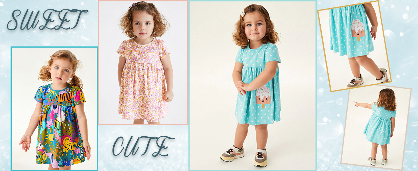 Little girls summer dress cartoon print dress spring dress for toddler