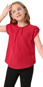 Milumia Girl's Cap Short Sleeve Round Neck Blouse Cap Sleeve Keyhole Back Top