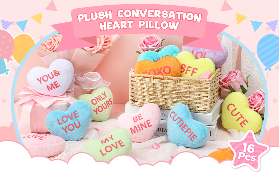 Kathfly 16 Pcs Plush Conversation Hearts Valentines Day