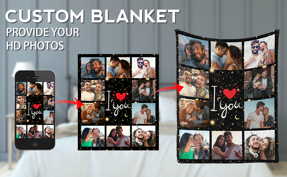 Qillnyy Custom Photo Blanket for Couples Memorial Gifts