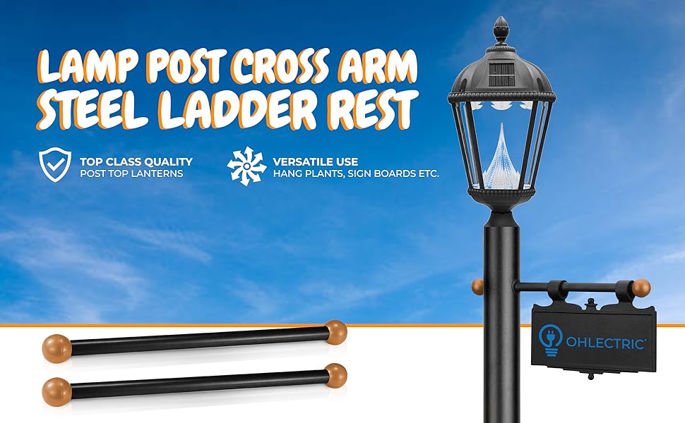 OHLECTRIC Steel Lamp Post Cross Arm with Brass Colored Spherettes for