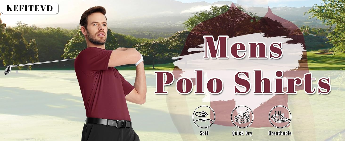 KEFITEVD Mens Golf Shirt Quick Dry Moisture Wicking Performance Short Sleeve Knit Polo Shirt for Men