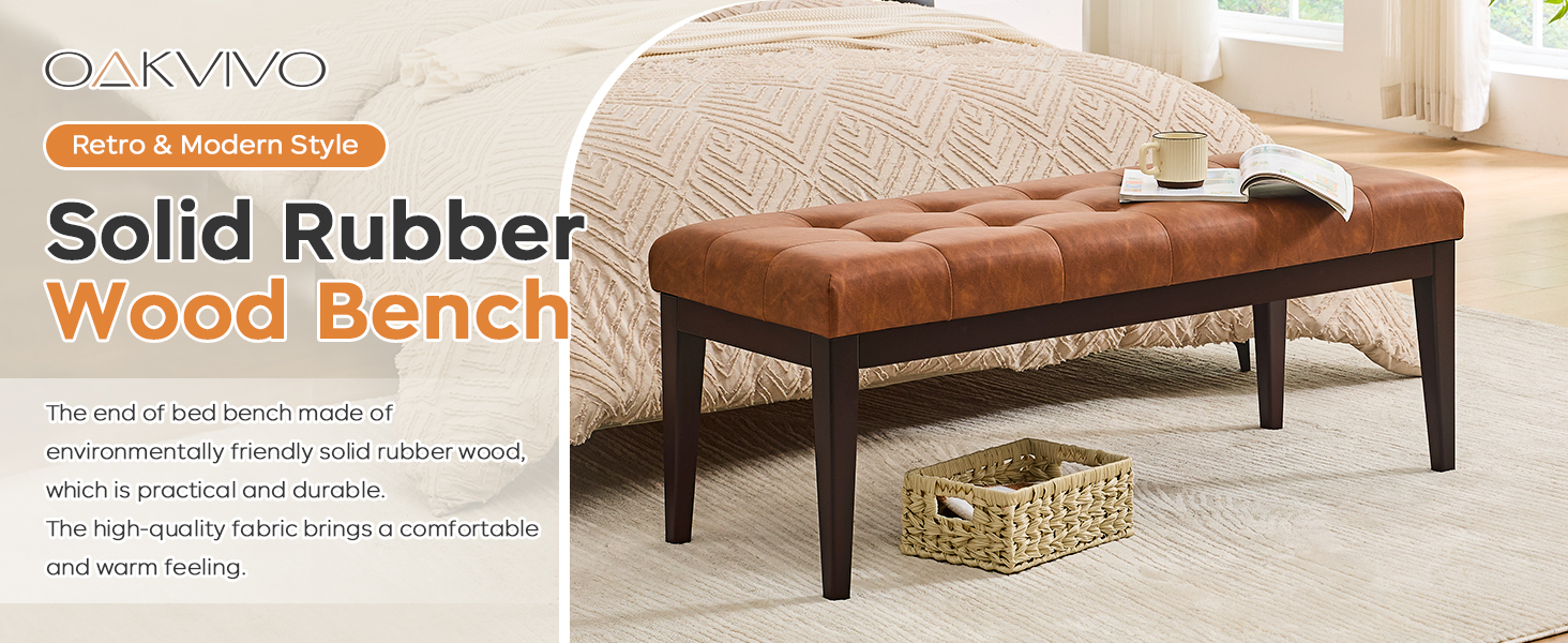 47.2" Button-Tufted Entryway Bench, Upholstered Faux Leather Ottoman Bedroom Bench End