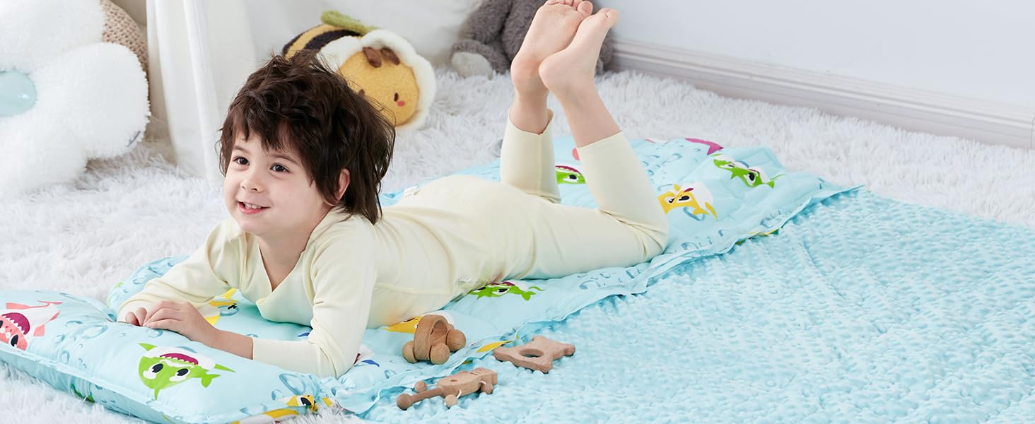 Kids Nap Mat with Weighted Blanket 3lb for Daycare, Insugar Extra Long
