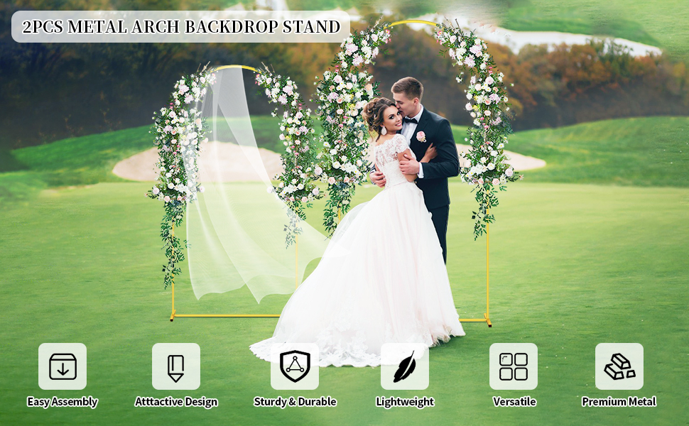 Metal Arch Backdrop Stand, 7.2FT+6FT Wedding Arch Backdrop