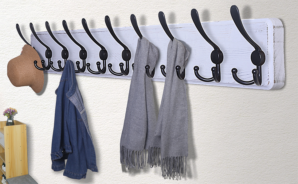 Dseap Coat Rack Wall Mounted 10 Tri Hooks, 381/4" Long