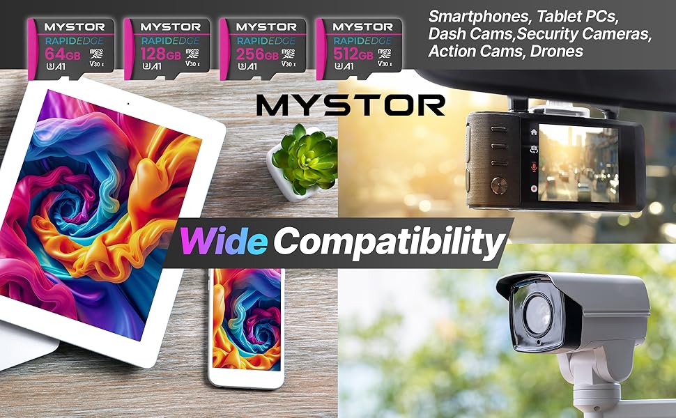 Image showing the wide compatibility of Mystor memory cards
