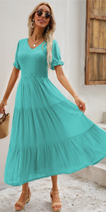 teal ruffle dress