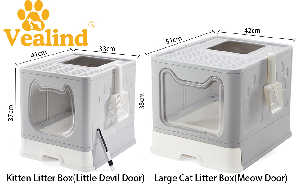 Vealind Kitten Cat Litter Tray with Lid, Little Devil Design Front Door
