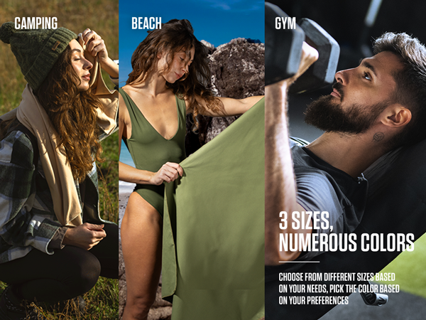 Travel Towels in 3 Sizes and Multiple Colors