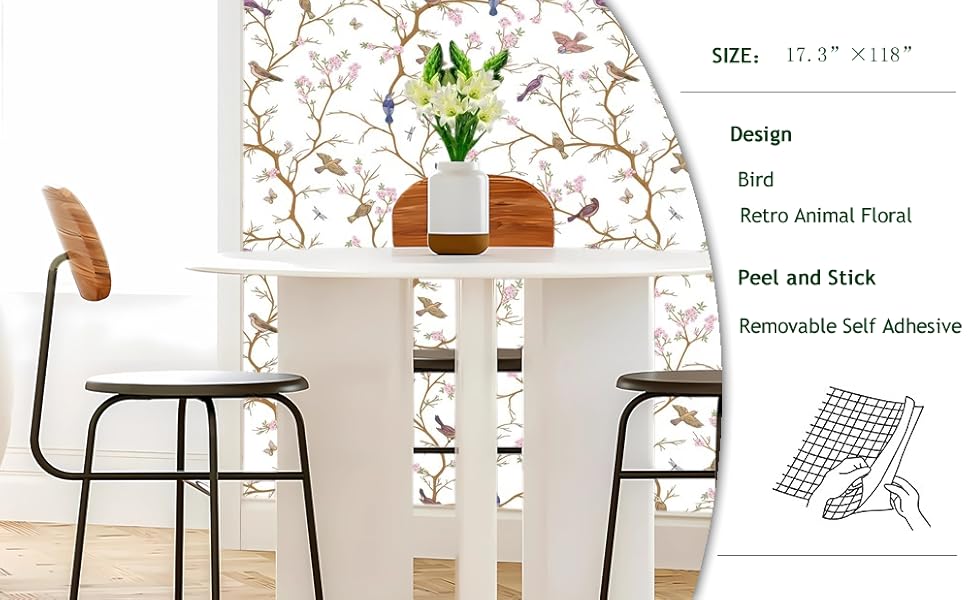 EYSANBS Bird Wallpaper Botanical Peel and Stick Wallpaper Floral Animal