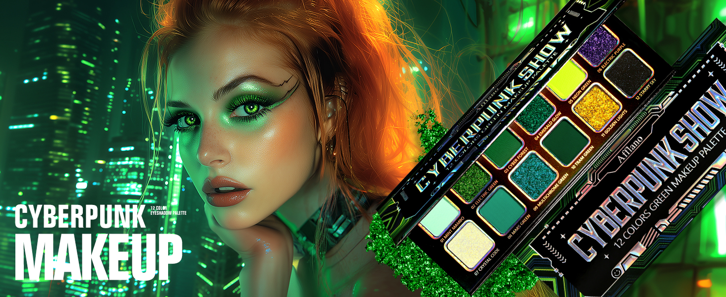 Afflano Multichrome Green Eyeshadow Palette,Matte Shimmery Green Glitter Eyeshadow Green Eye Makeup