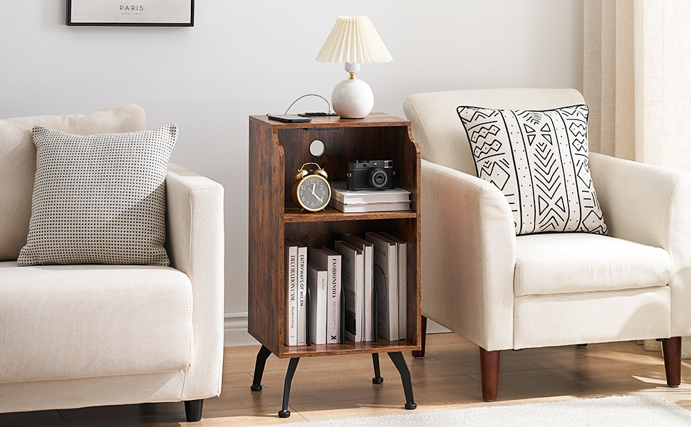 Amyove End Table with Charging Station, Rustic Brown