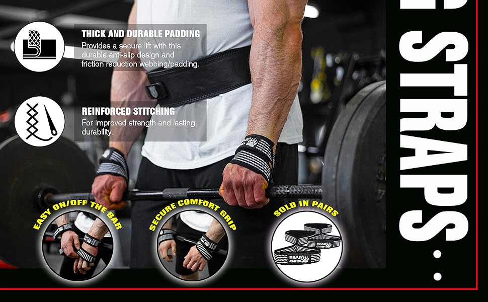 BEAR GRIP Premium Figure 8 weight lifting straps (sold in pairs