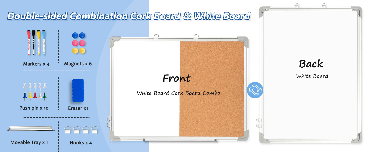 DoubleSided Combination White Board & Cork Board