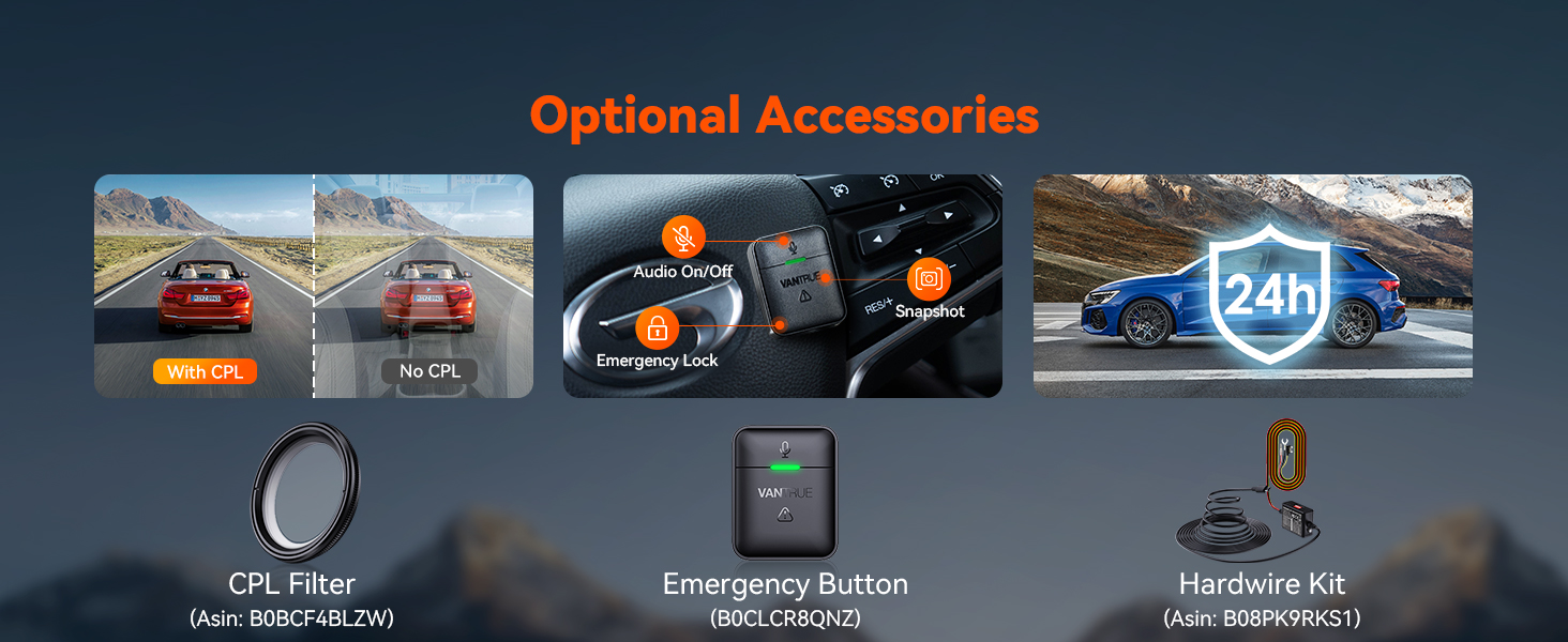 Vantrue S1 Pro 2.7K Dash Cam Front and Rear, 5G WiFi Hidden Dash Camera