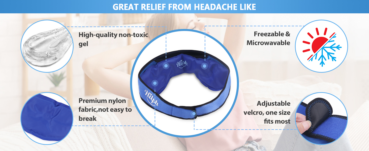 Hilph Migraine Ice Wrap Headache Ice Pack, Reusable Cold