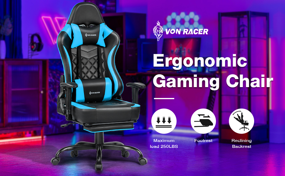 Gaming Chair with Footrest Massage Office Computer Chair Ergonomic
